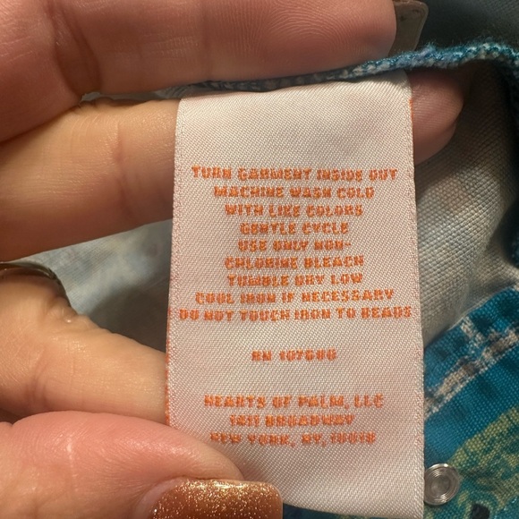 Hearts of Palm Petite 10P Turquoise Aztec Print Studded Cotton Stretch Jacket - Picture 8 of 9